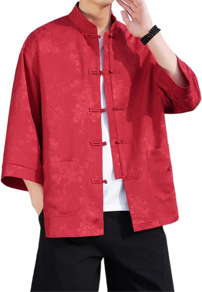 Men's Shirt Vintage Print Short Sleeve Summer Iced Silk Chinese Style Tops