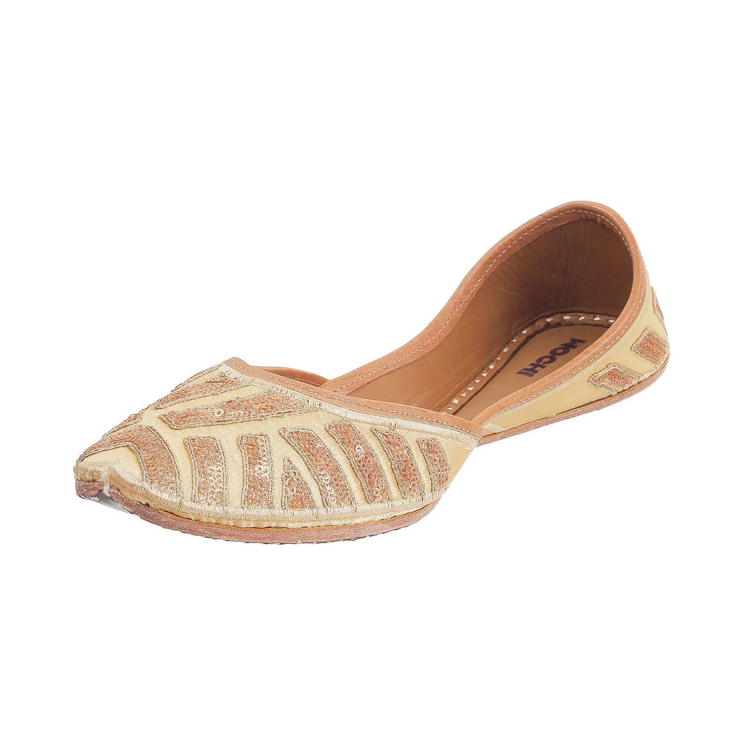 Women Gold Beaded Mojaris,EU/39 UK/5 (35-4966)-image-6