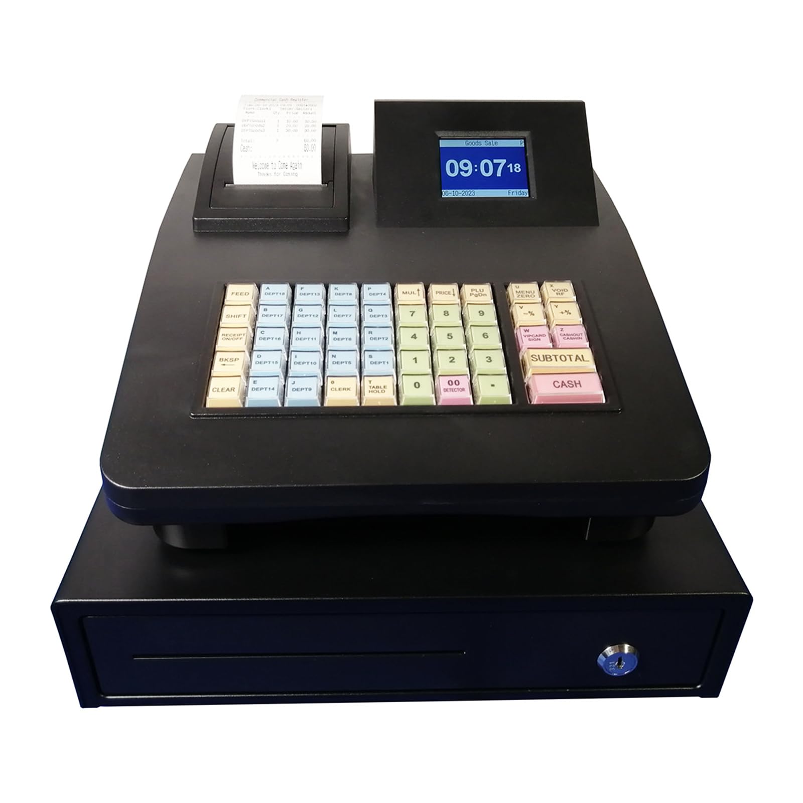 Caja Registradora Electrónica para Pequeñas Empresas, Sistema POS Comercial de 48 Botones con Pantalla LED Digital, Cabezal de Impresión Térmica, para Supermercados, Centros Comerciales