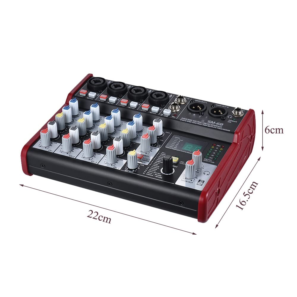 SM-68 - Consola mezcladora de tarjeta de sonido digital de 6 canales incorporada con 16 efectos con interfaz de audio USB