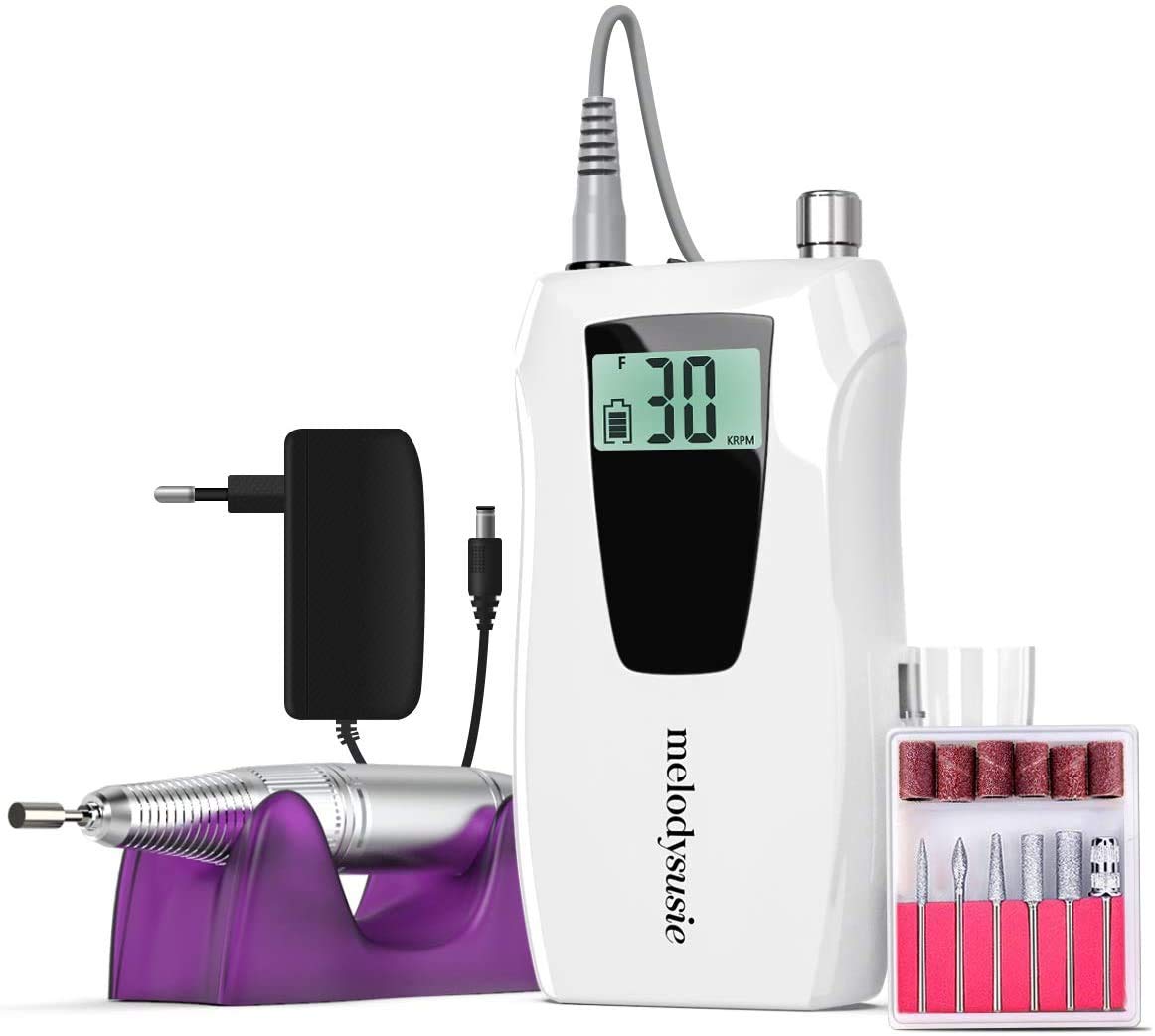 MelodySusie SC320D Professioneller Nagelfräser, 30.000 U/min, Wiederaufladbare Elektrische Nagelfeile mit LCD-Anzeige, Drehzahlregelbar, für Acryl- & Gelnägel, für Salon