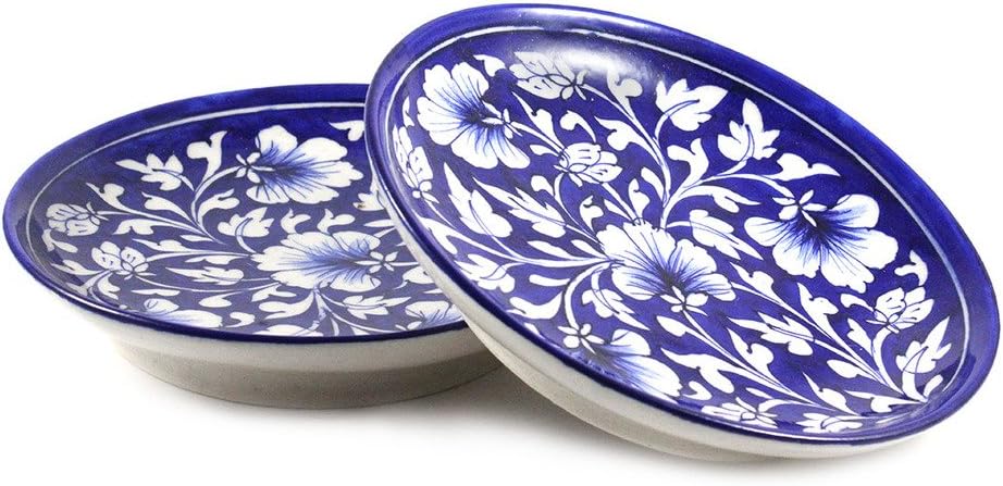 India Meets India Handicraft Ceramic Wall Plate 8" Set of 2 Home Office Decoration with Beautiful Flower Design, Best Gifting, Made by Awarded Indian Artisan