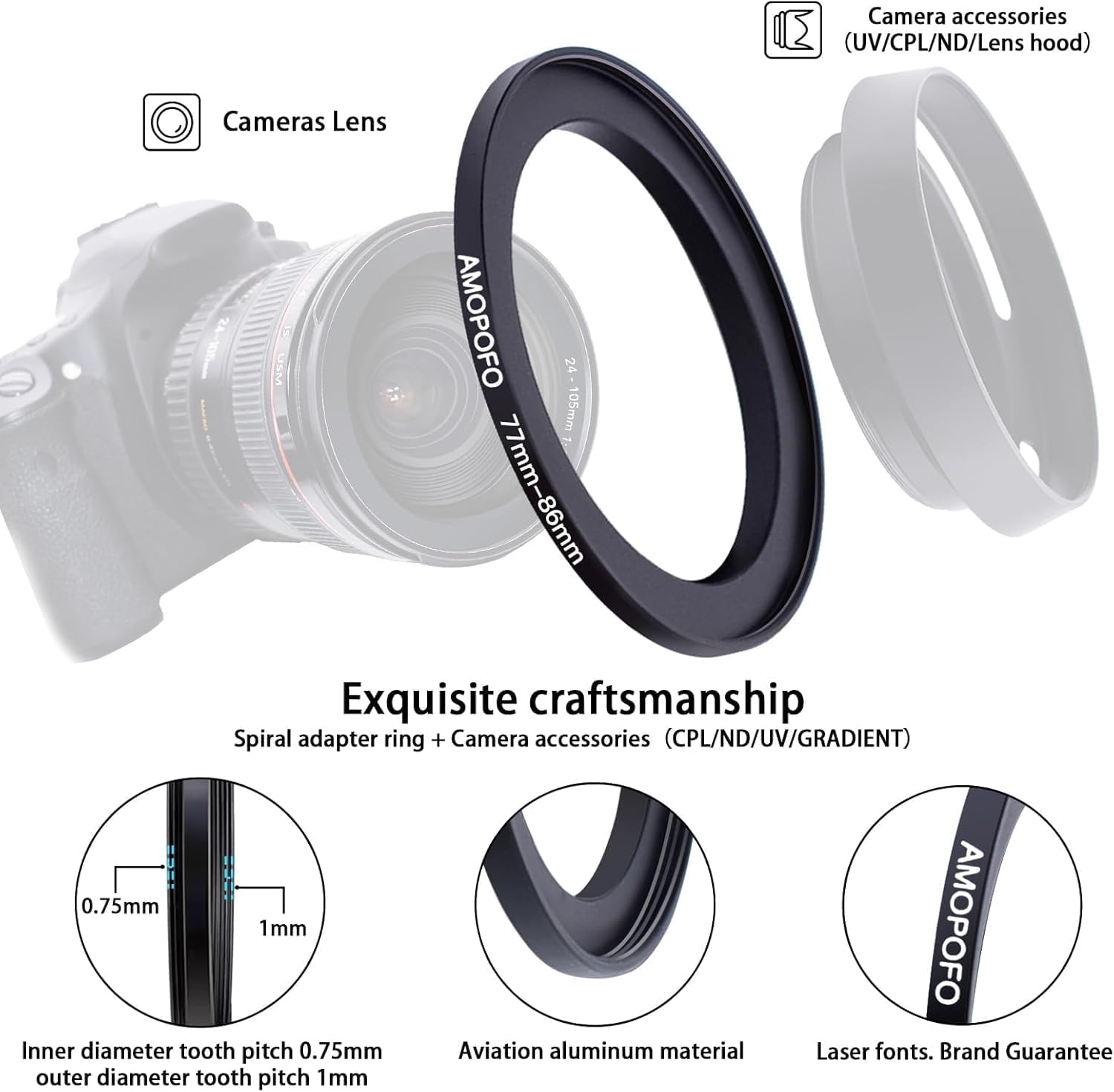 77mm to 86mm Step-Up Ring Filter adapter/77mm to 86mm Camera Filter Ring for 86 mm UV,ND,CPL,Metal Step Up Ring