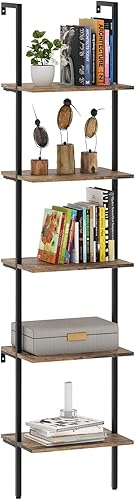 Miniatura 18 de Estantería de 2 piezas con escalera de 5 niveles de mármol blanco, estantería moderna abierta y alta para montaje en pared, estantes de pared 5