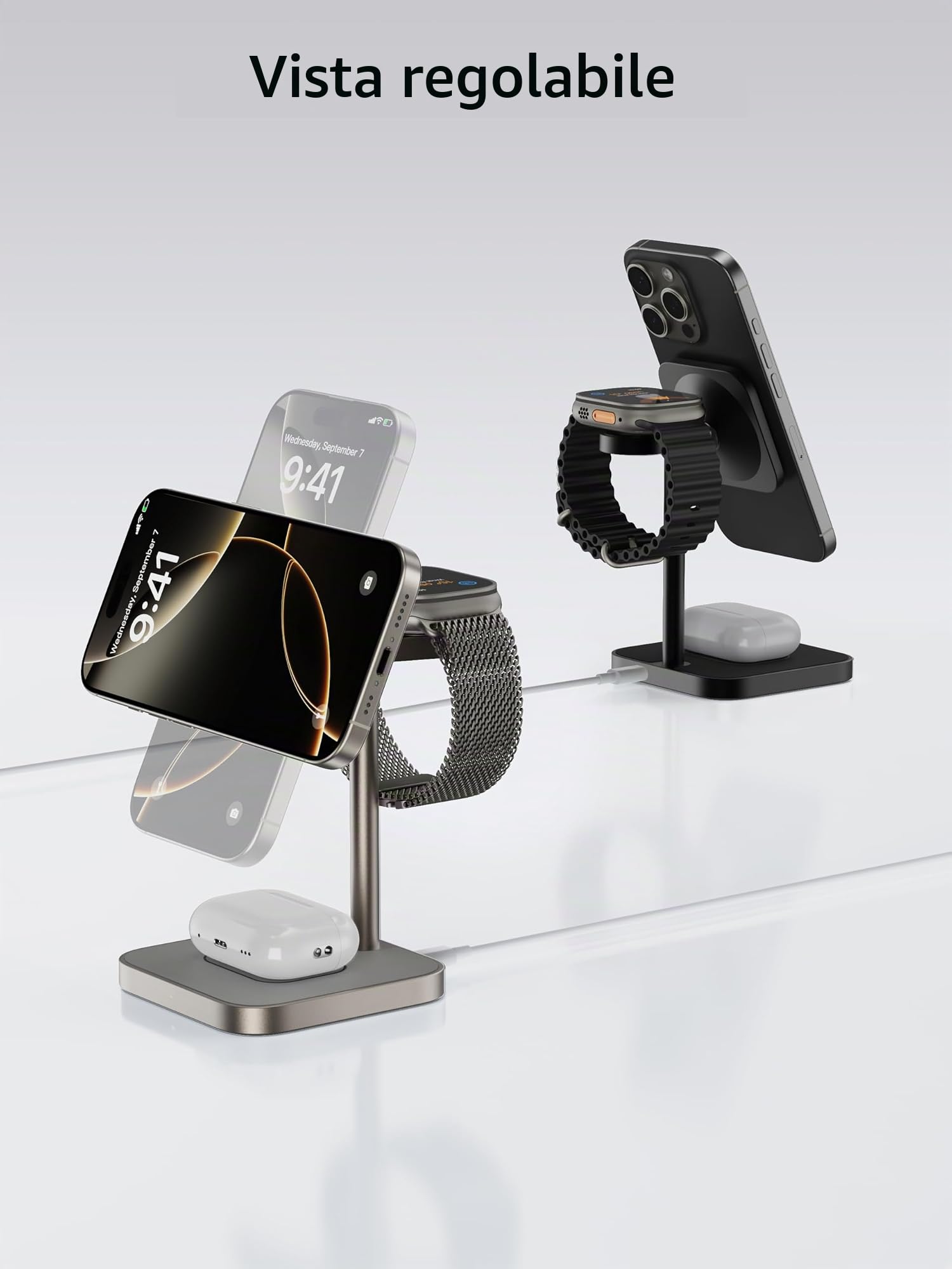 LULULOOK [Certificato Qi2] stazione di ricarica per Apple Watch e iPhone, in alluminio 3 in 1 con ricarica rapida da 15 W, per iPhone 17/16/15/14/13/12, 5W per Apple Watch Ultra 3 2 1, AirPods Pro 3