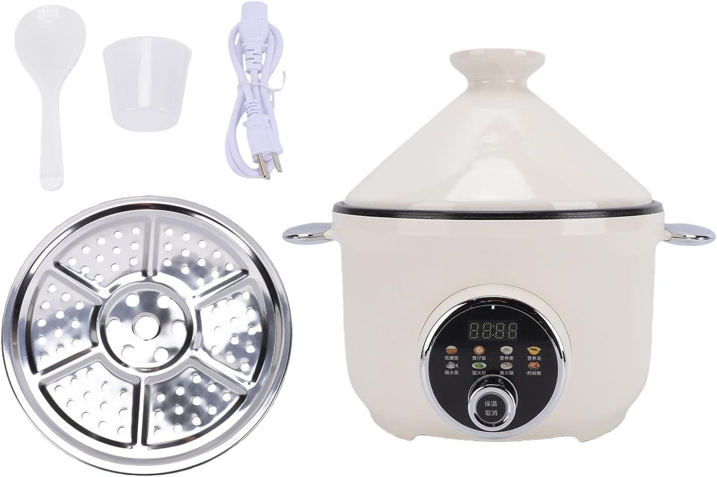 Haofy Electric Pressure Cooker 800W 3.2L Non Stick Multifunctional Cooking Pot with Stainless Steel Drain Basket for Low Sugar Meals Soup Porridge Hot Pot for Singles Small Families (US Plug 110V)