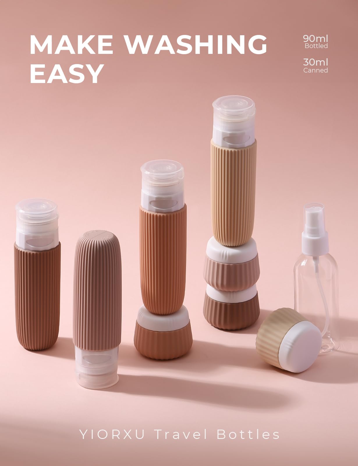 Yiorxu Travel Bottles Set for Toiletries TSA Approved,9 Pack Silicone Travel Bottles Containers for Toiletries Leak Proof,Small Plastic Bottles Squeezable BPA-Free 90ml for Lotion Body Wash Shampoo - Image 2