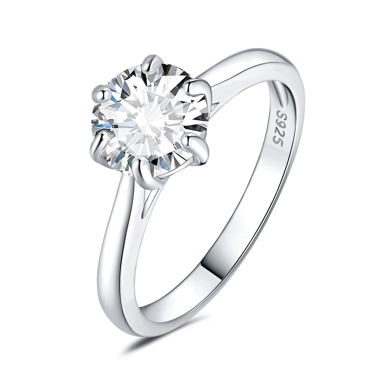 JewelryPalace 0.5-2ct Classique Moissanite Bague Taille Rond Solitaire Pierre Argent Massif 925 Femme, Plaqué Or Jaune Or Rose Bague Diamant Simulé Fiançailles Mariage Alliance, Ensemble Bijoux Mariee