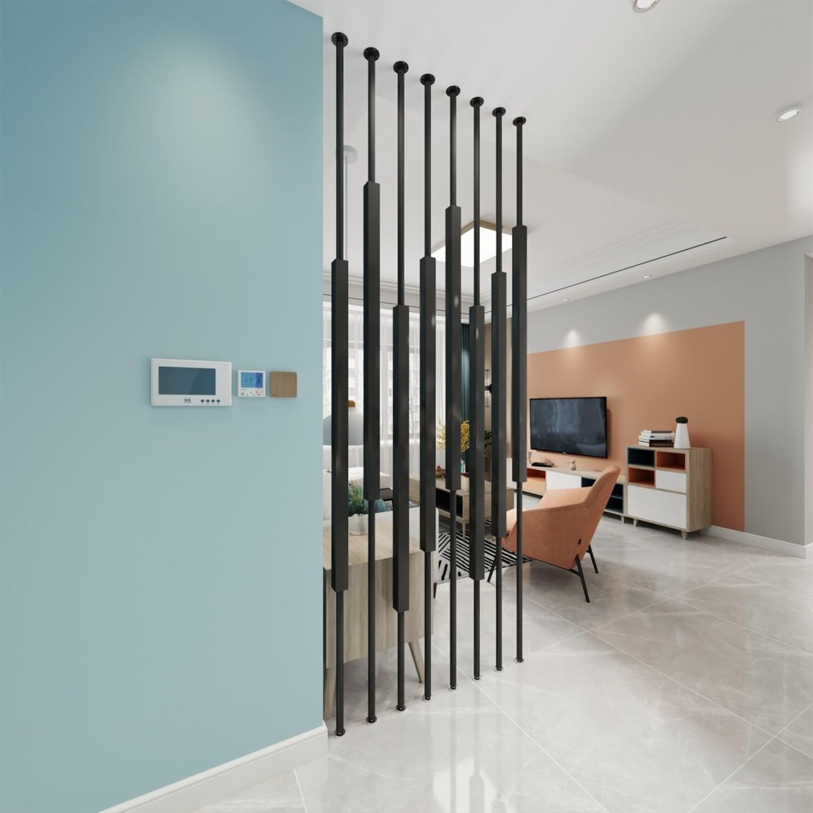 Metal Slat Partition Column | Floor To Ceiling Room Divider With Adjustable Feet | Privacy Screen Wall Separator For Home And Office(5pcs-a,180cm/71in/5.9ft)