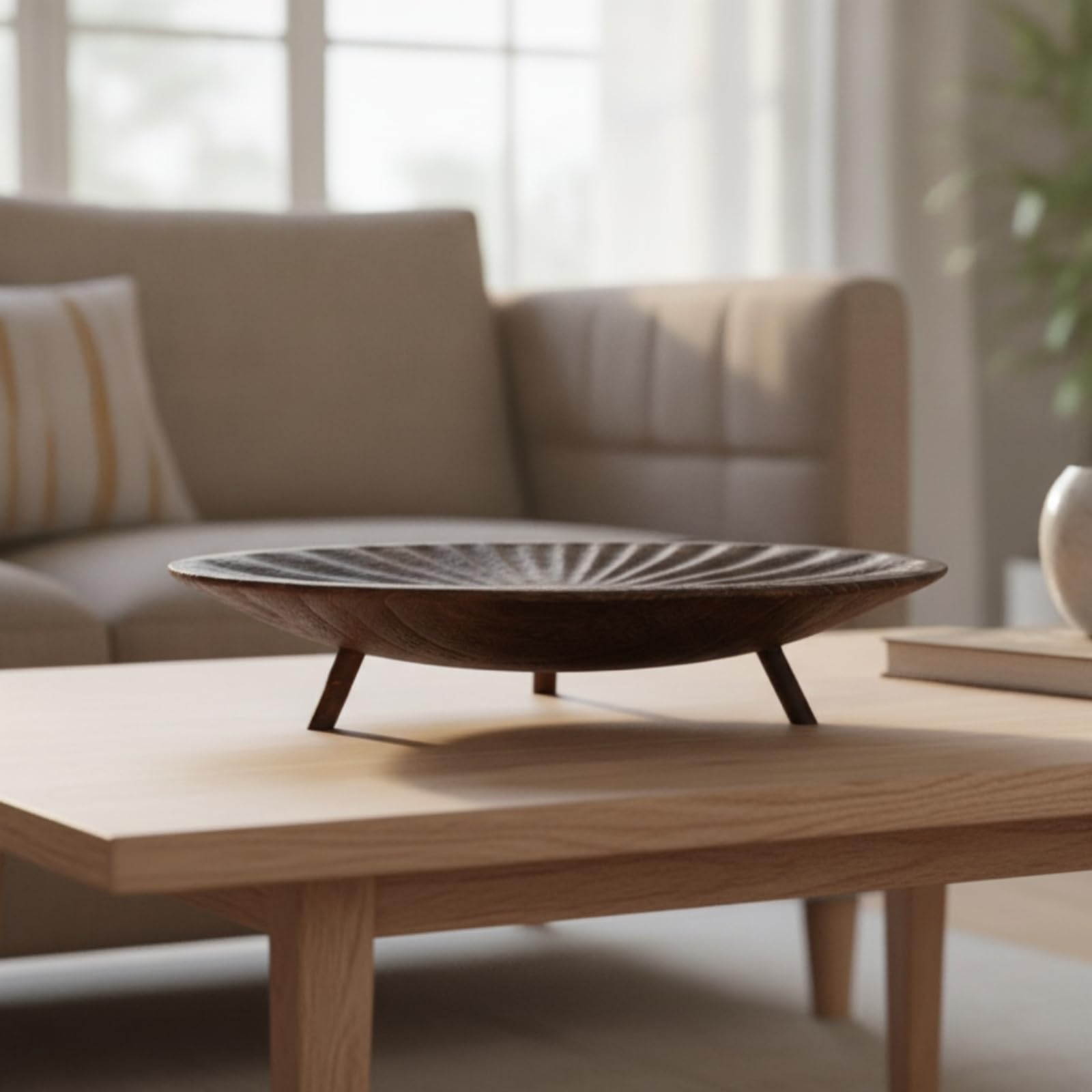 Holztablett mit Beinen Dreibeinig -Tablett Massiv Servierplatte für Kaffeetafel, Eingangsbereich,