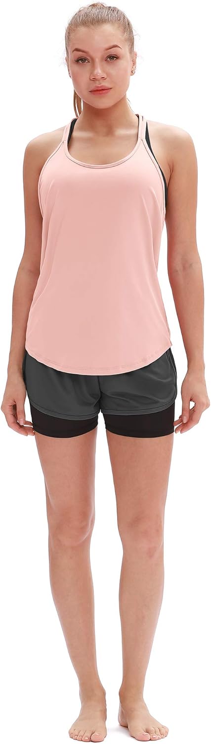 icyzone Workout Tank Tops for Women - Athletic Yoga Tops, T-Back Running Tank Top - Image 2