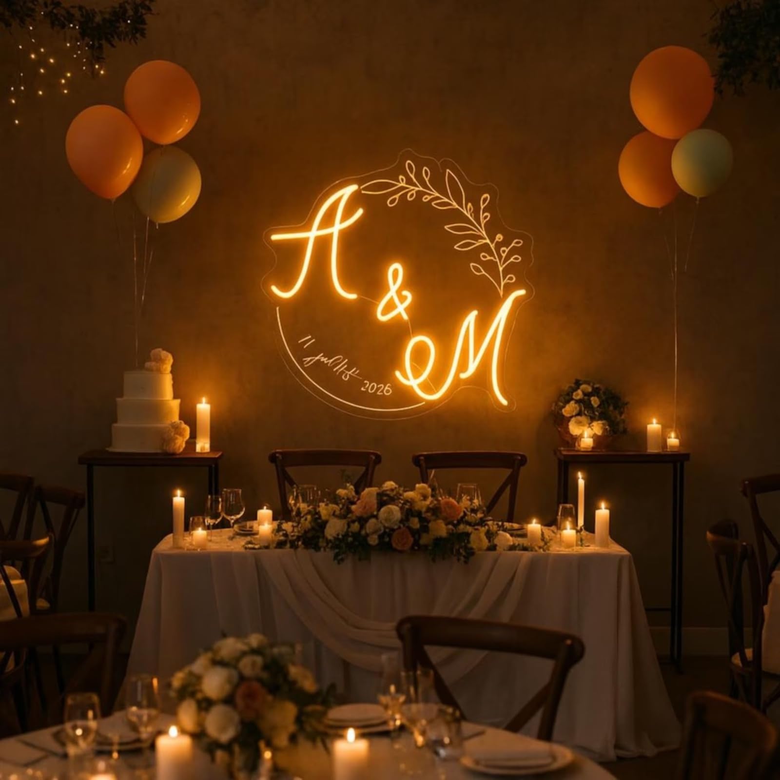 DAKABUKA Custom Led Neon Lights for Wedding Minimalism Modern Wedding Backdrop LED Initials Art Couple Initials With Est Year — image 1