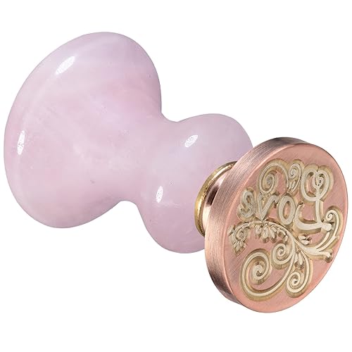 Amogeeli Sello de cera de cuarzo rosa, mango de sello clásico de cristal con cabezal de sello de cobre extraíble para manualidades, sobre,