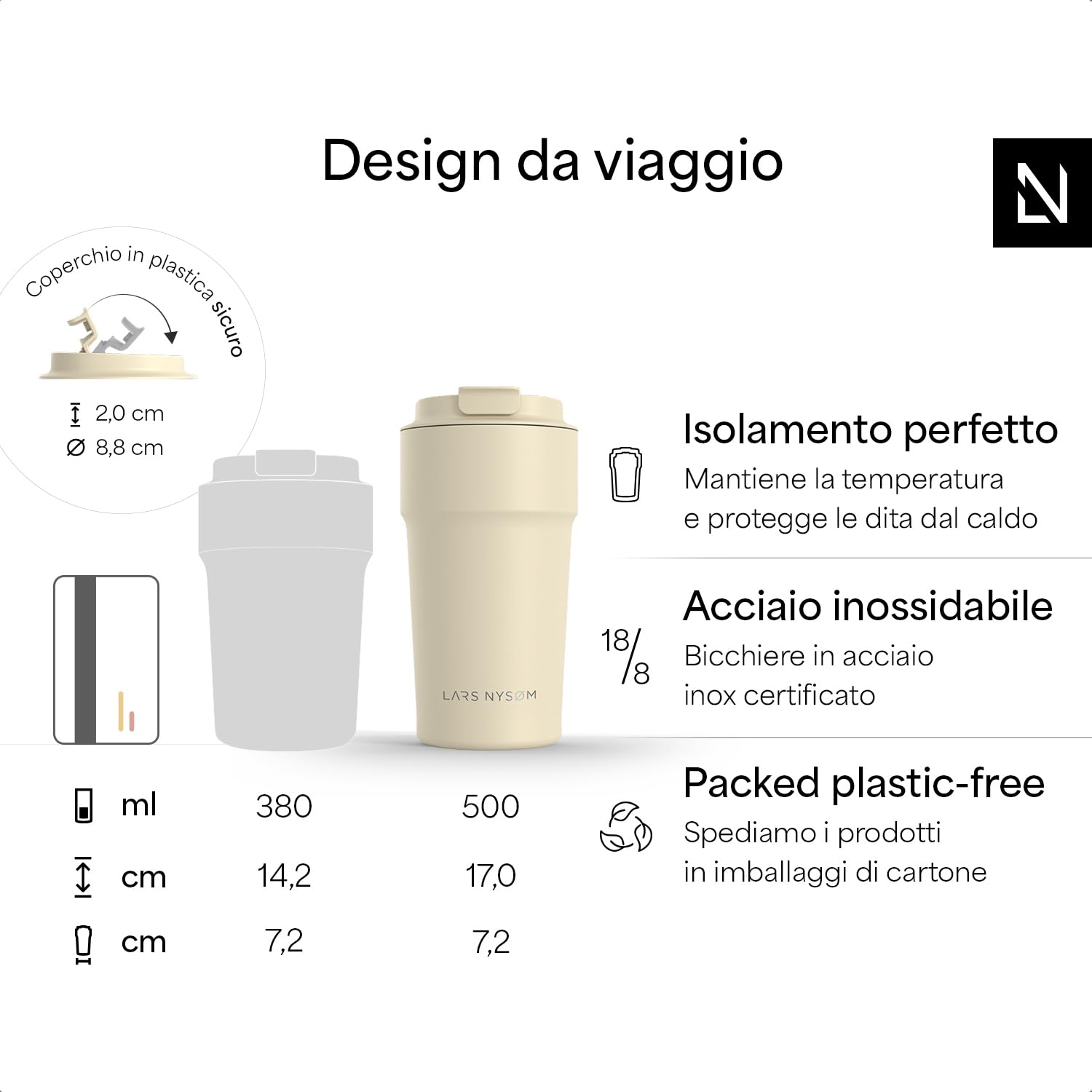 Tazza Termica Termos In Acciaio Inox 500 Ml - Per Caffè E Tè, Isolata, Senza BPA, Per Auto E Ufficio, Nero - 10