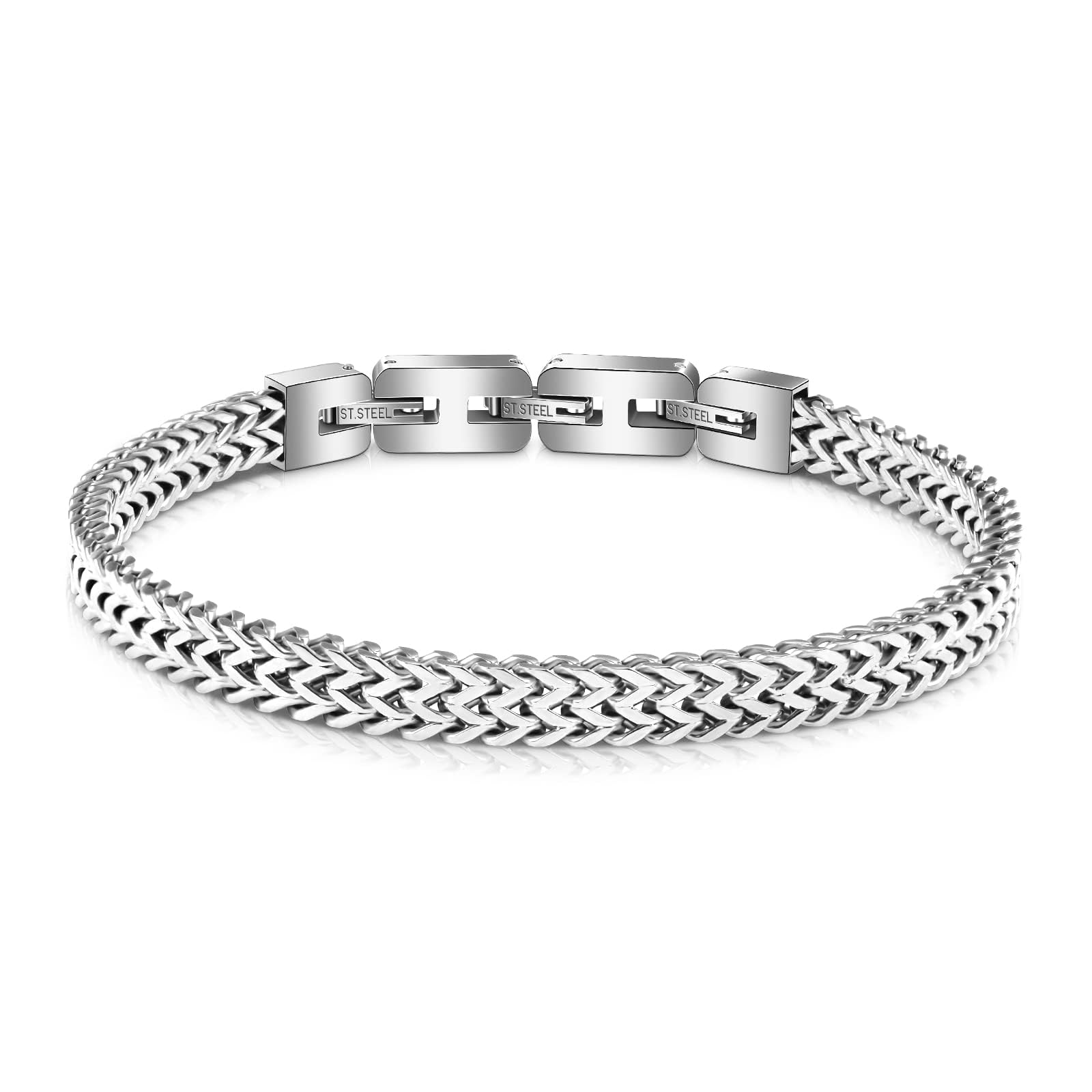 FANCIBAND Pulsera de hombre de acero inoxidable con cadena cubana rígida ajustable pulsera hombre plata regalo para marido novio hermano