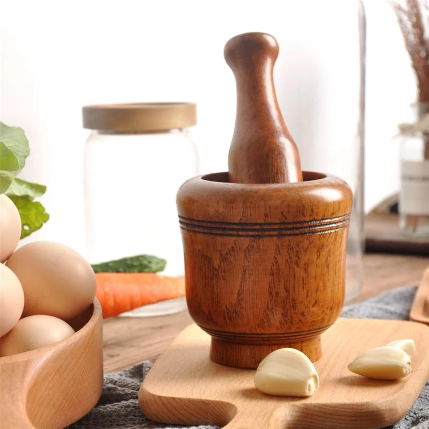 Mortar and Pestle Set Resin Mortar Pestle Set Wooden Grinding Bowl Household Kitchen Manual Garlic Ginger Spices Grinder Mortar Pestle Set