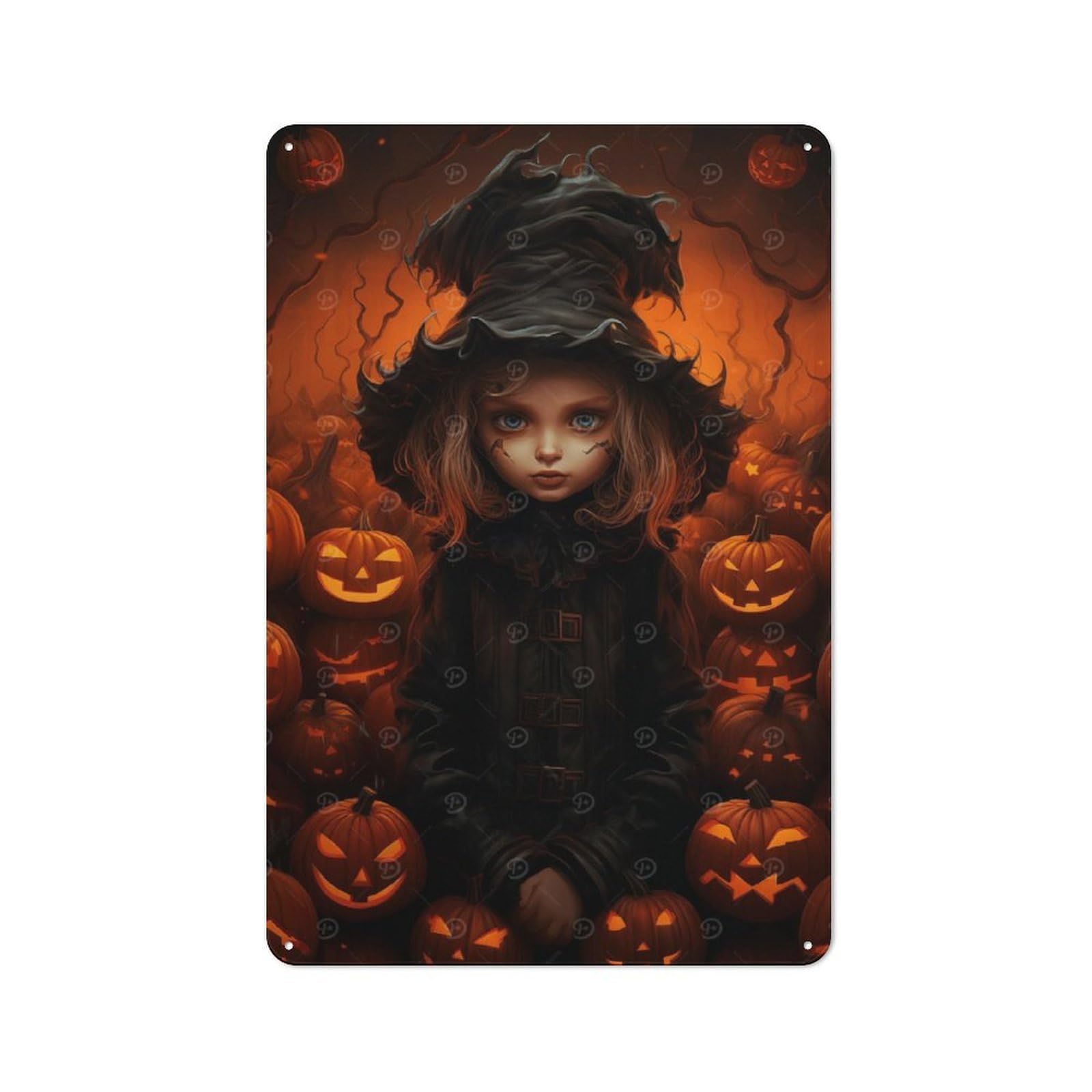 Junmoney Halloween Witch With Pumpkins Retro Metal Sign 30X20cm Featuring For Bar Or Restaurant, For Bar Decor Enthusiasts
