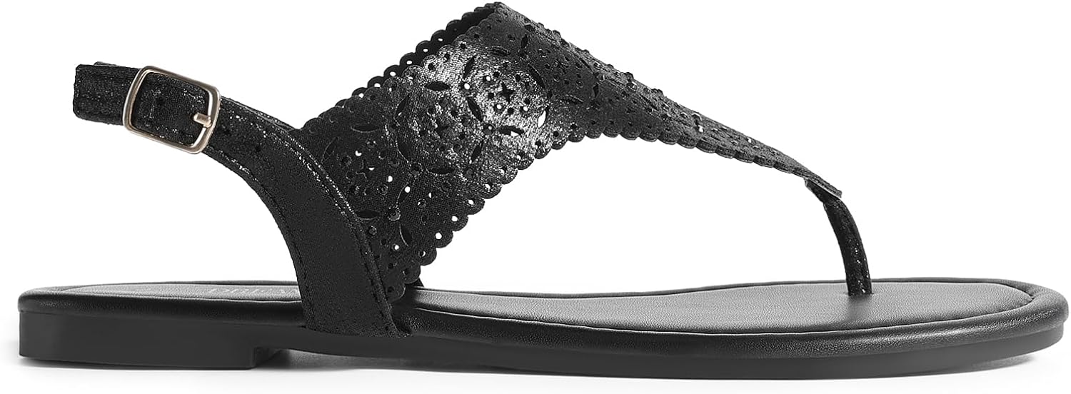 DREAM PAIRS Women's Rhinestone Casual Wear Cute Gladiator Flat Sandals Beach Dressy T-Strap Thong Sandals - Image 3