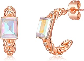 Elegant Rectangular Crystal Chunky Hoops Earrings for Women 14K Gold Plated Hypoallergenic Jewelry