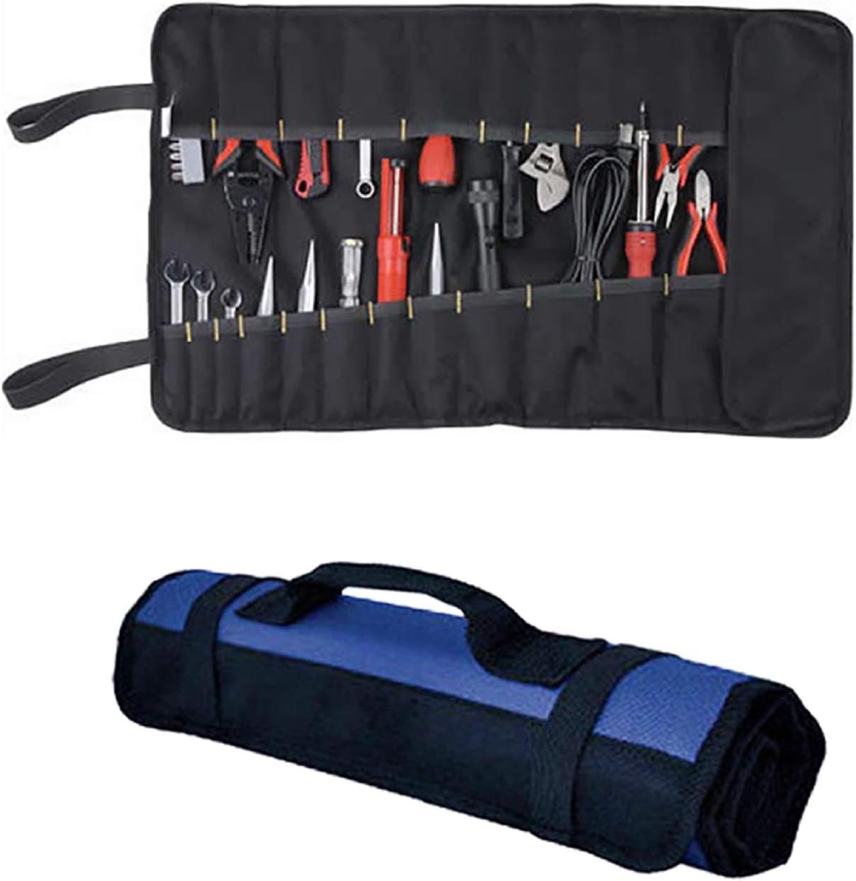 WILNARA 37 Pockets Tool Roll Pouch Bag -Waterproof Wrench Storage Roll Up Organizer Bag for Electrician and Garden (Bule)