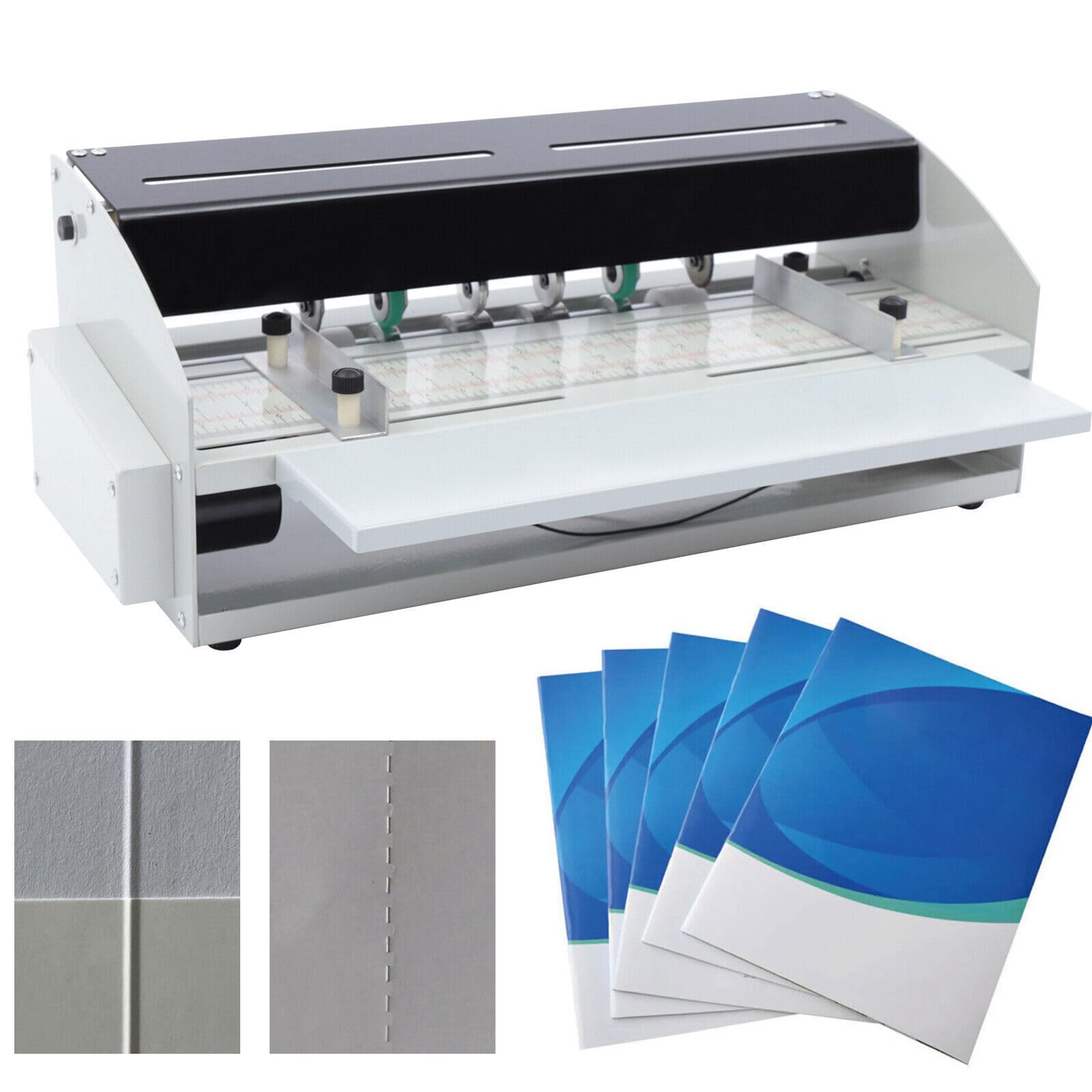 Rillmaschine 460 mm Papier Falzmaschine, Elektrischer Nutmaschine Papier Creasing Maschine Einstellbare Bürobedarf und Schreibwaren mit Rundpresstechnik für Dateien Karten Papier 220V 18 Zoll