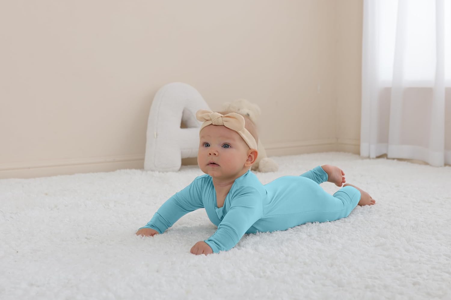 GUISBY Cotton Sleepers Footless Pajamas with Zipper and Mittens Long Sleeve Rompers for Baby - Image 7