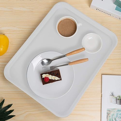 Miniatura 6 de Paquete de 6 bandejas redondas blancas para servir, bandeja de plástico para cafetería, color blanco