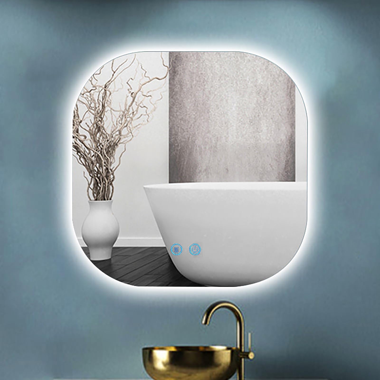 Lustro ścienne LED HD 50 cm, regulowane trójkolorowe oświetlenie (białe/neutralne/ciepłe) z inteligentną funkcją przeciwmgielną, dekoracja ścienna do przestrzeni