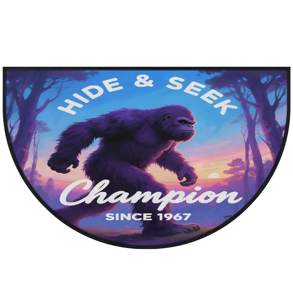 Sasquatch Hide Seek Champion große halbrunde Fußmatte – rutschfest, saugfähig, halbrund, Eingangsbereich, niedlich, weich, halbrund, waschbar, Teppich für Küche, Badezimmer, Schlafzimmer, 160