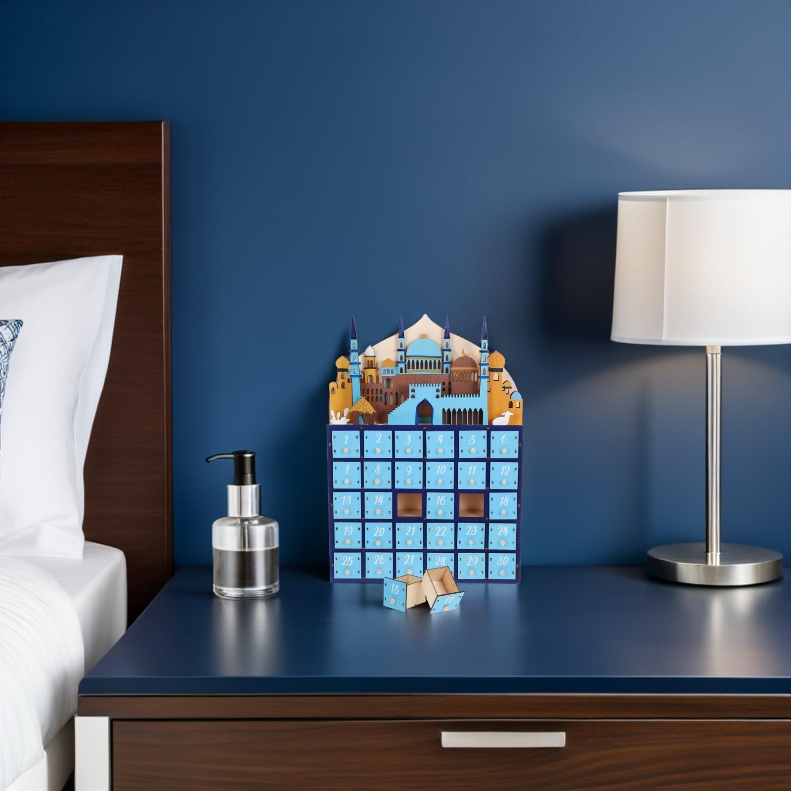 Alasum Adventskalender Dekoration 30 mit Ramadan LED Beleuchtung Tage Kalender Countdown Vielseitige in Blau für Wohnzimmer und Schlafzimmer