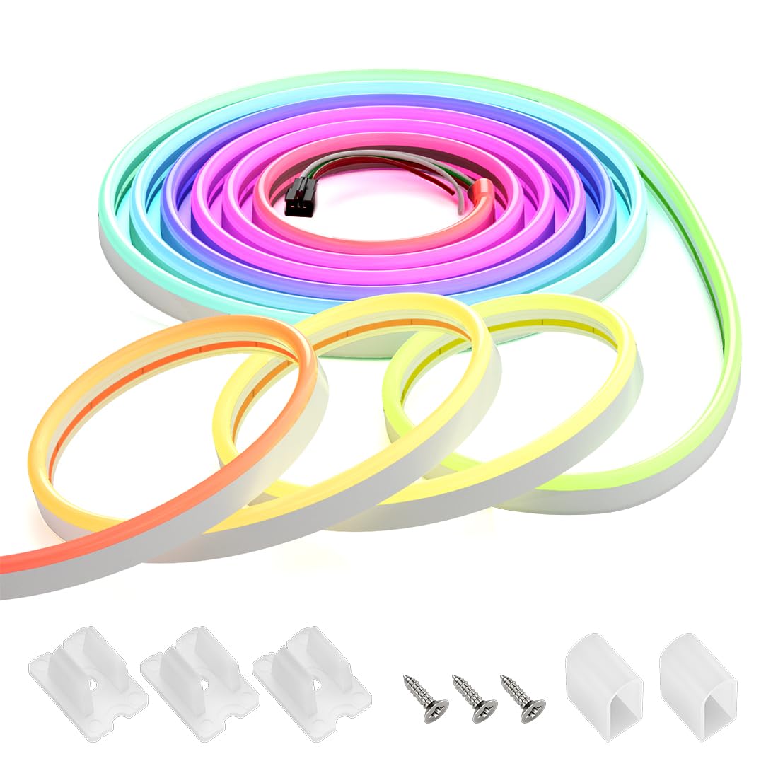 BTF-LIGHTING WS2811 IC RGB Chasing Color Side Emitting Neon Light 16.4FT DC24V 90IC 108LED/m T0615 IP67 Waterproof Flexible Addressable Rope LED Strip for Indoor DIY Decor (No Adapter or Controller)
