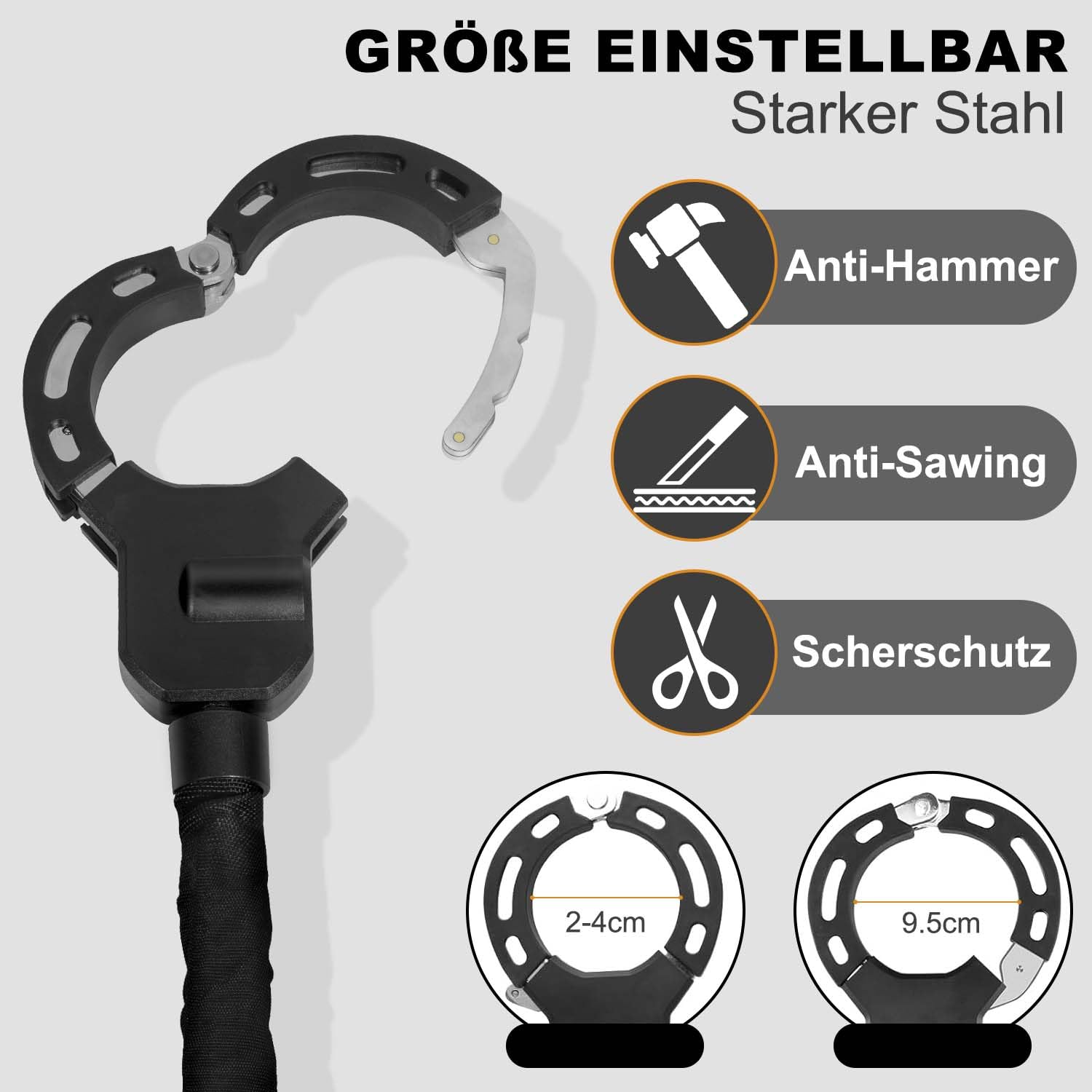 Antivol pour scooter E avec sac, serrure à menottes - Serrure de vélo - Haute sécurité - Pour scooter (cadenas à chaîne C)