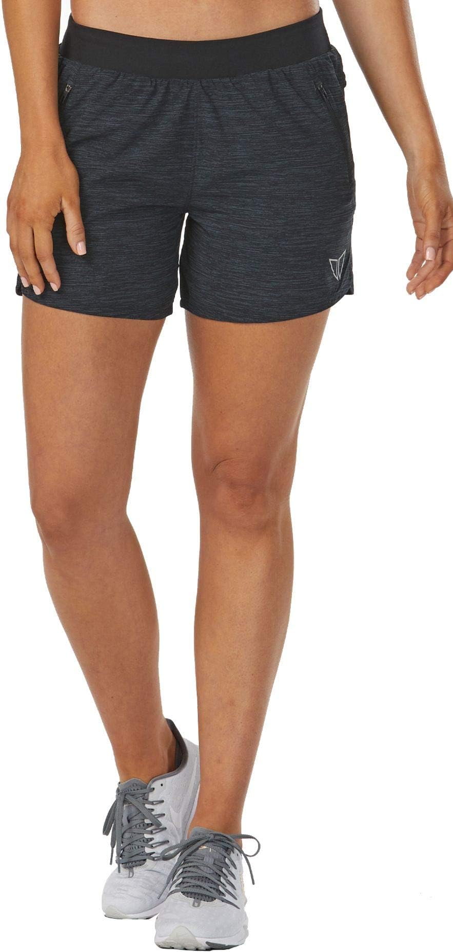 KORSA Women's 5-inch Athletic Workout Shorts with Multiple Zip Pockets, Brief Liner for Running, Gym, Yoga, Casual | Embrace