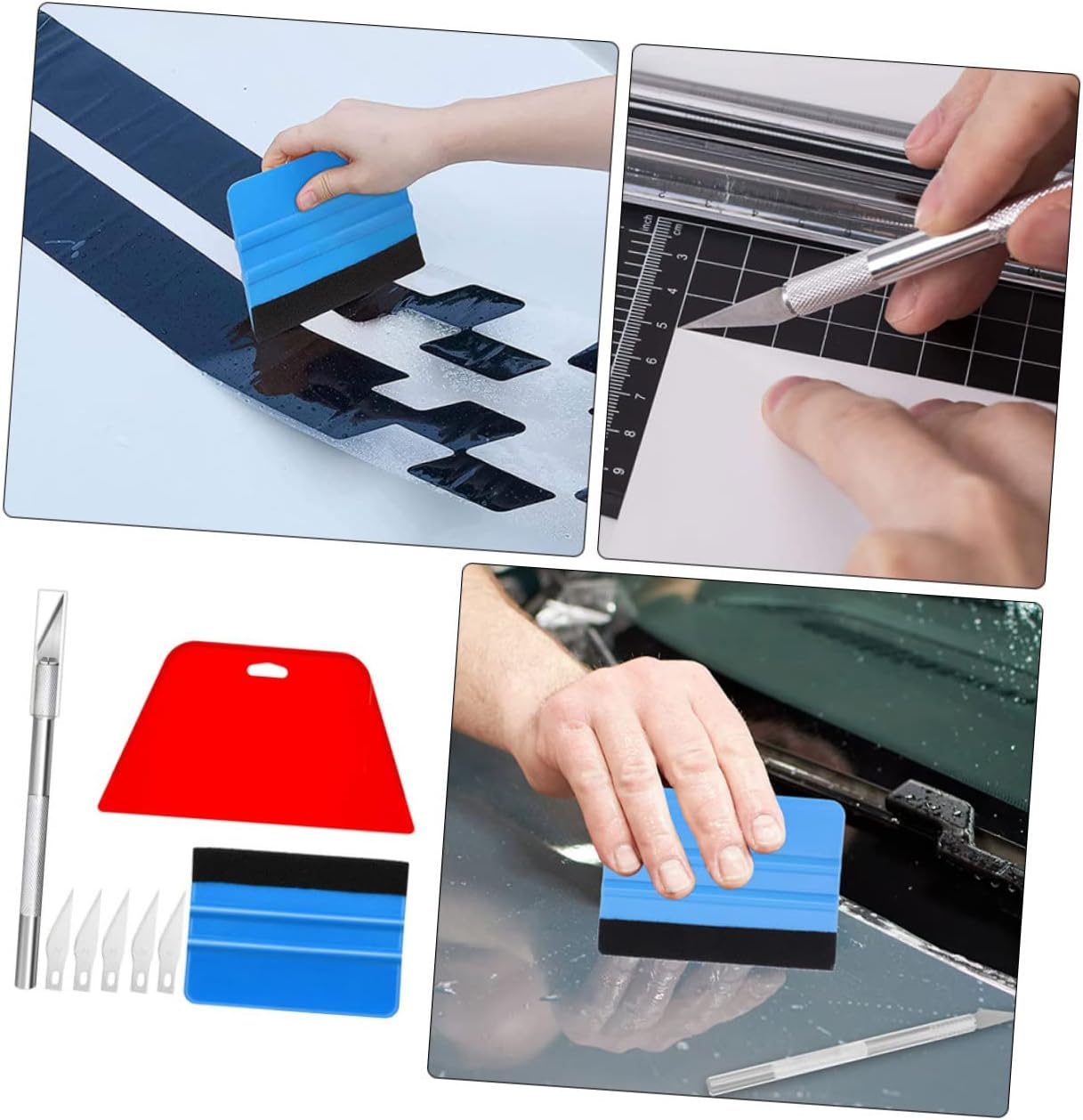Amosfun 1Set Car Window Tinting Tool Kit Comprehensive Automotive Vinyl Wrap Tools for DIY and Professional Use Includes Scrapers Cutter Blades for Precise Application and Tricky