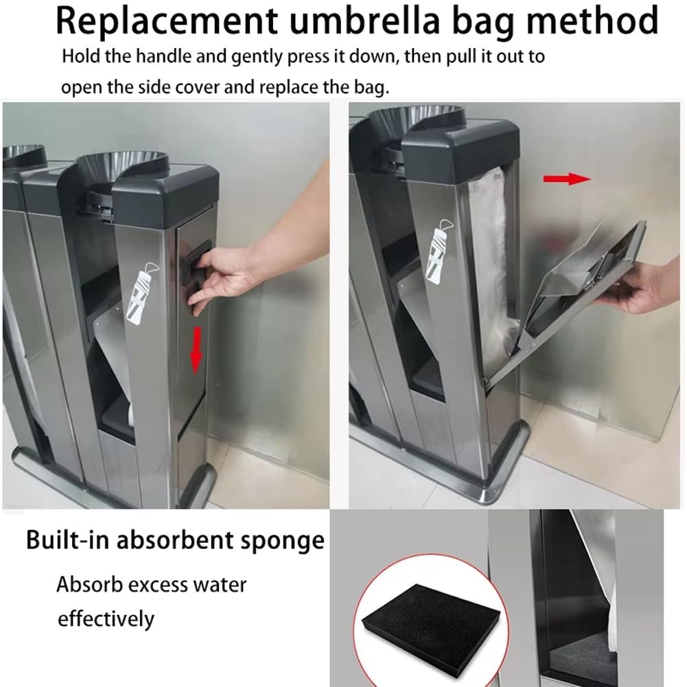 Involucro automatico per ombrelli bagnati per hotel e uffici, confezione doppia, include 200 sacchetti e ruote, efficiente dispenser per ombrelli per uso commerciale