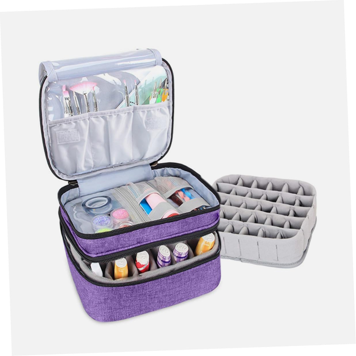 Generico Borsa Porta Smalti e Oli Essenziali con Manico Organizer Doppio Strato e Resistente Custodia da Viaggio Protettiva con Scomparti per Smalti e Cosmetici