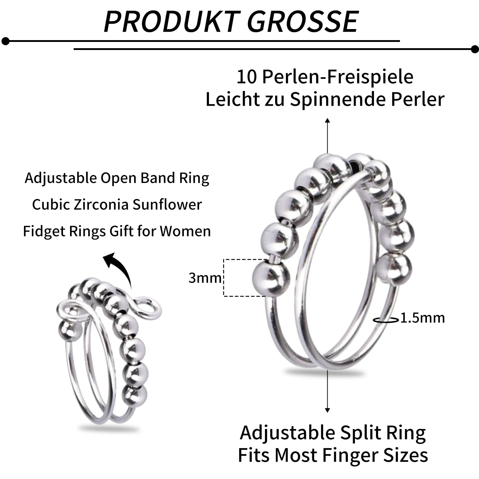 Anxiety Anxiety Fidget Ring Anti Stress Ring Anxiety Spinning with Perline Spinning with Perline Spinner Open Spinner Womens Anxiety Stressring Anxiety Stressring