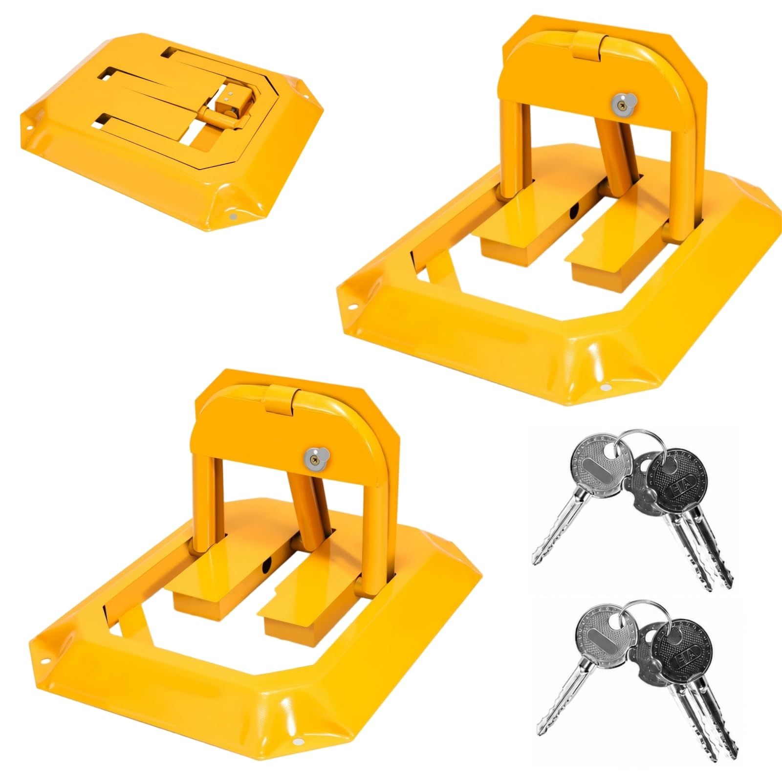 Sonnewelt Barrière de Parking Rabattable 2 Pièces, Arceaux de Parking en Acier avec Clés, Bloque-Places Pliables jusqu'à 5000 kg, pour Garage Allée Parking Privé