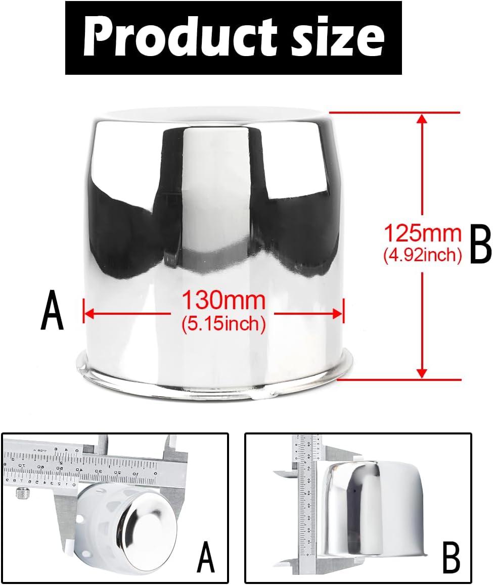4Pcs 5.15inch Trailer Wheel Center Caps Push Through 5.15" Bore 4.92" Tall Hub Cap for Truck SUV RV Wheel Rim, Chrome Silver Wheel Cover