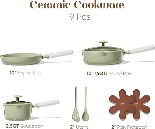 Miniatura 2 de CAROTE Juego de utensilios de cocina de cerámica antiadherentes, 9 piezas de ollas y sartenes antiadherentes, no tóxico y libre de PFAS, apto para