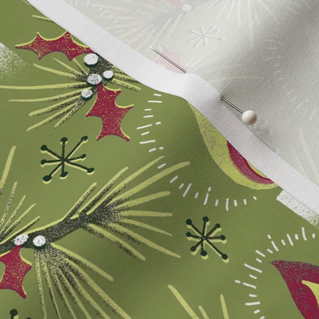 Spoonflower Fabric - Sage Moss Green Vintage Christmas Candles Traditional Holly Printed on Petal Signature Cotton Fabric by the Yard - Sewing Quilting Apparel Crafts Decor