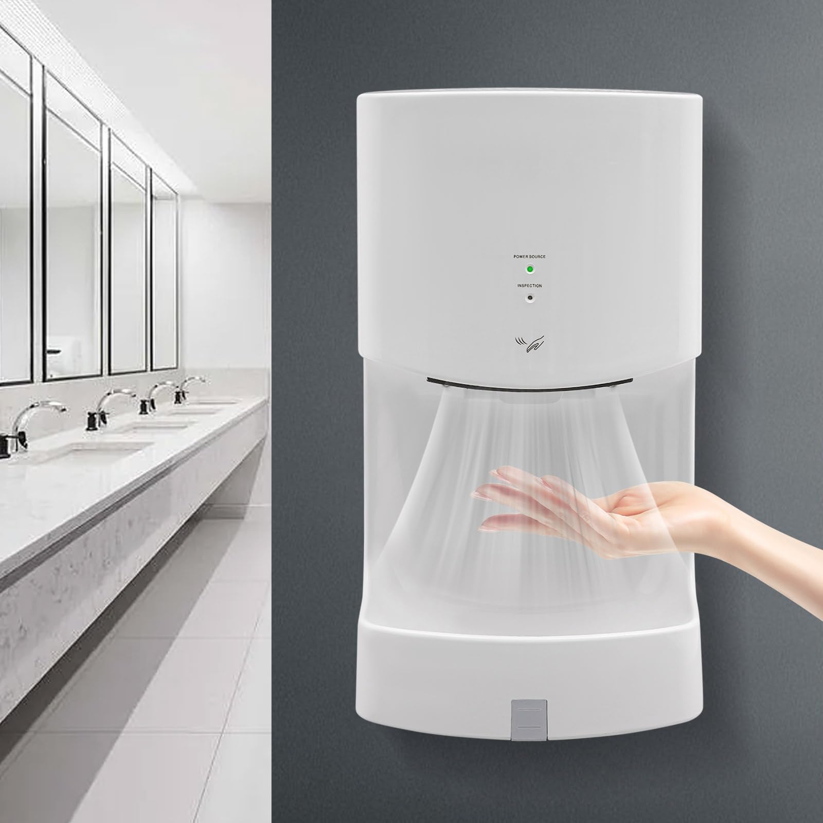 GXFCHYL 1000W Automatic Hand Dryer Wall Mounted Electric Hand Dryer Automatic Jet Hand Dryer with Drain Tank Commercial Electric Hands Drying Device for Shopping Mall Hotel Hospital Public Restroom