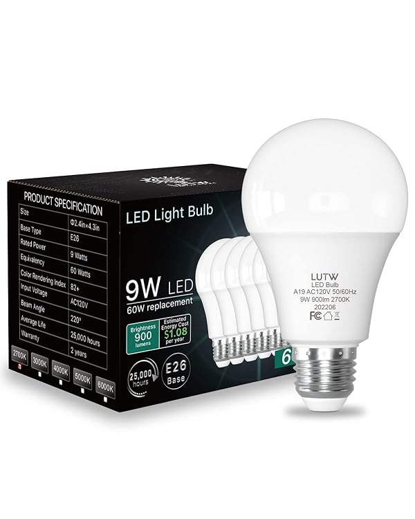 LUTW A19 E26 LED Bulbs, 60W Eqv, 9W, 2700K, Non-Dimmable, 6 Pack by LUTW - Used condition - Image 8