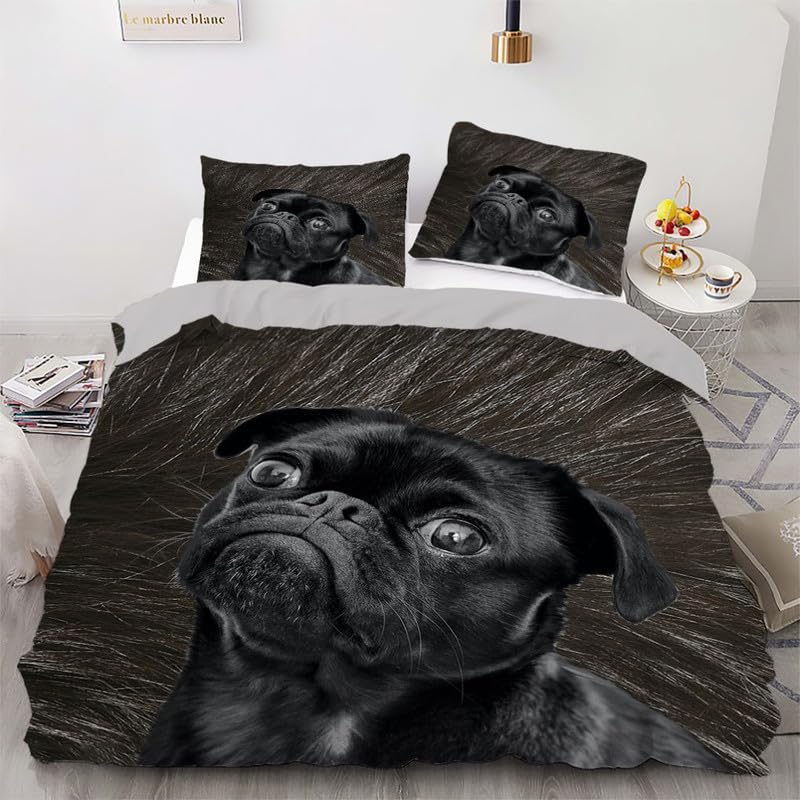 Housse de couette pit-bull noir 90x190 avec taie pour lit enfant en microfibre