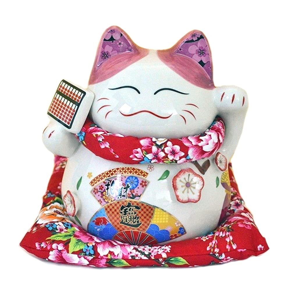 Amazon.co.jp: 招き猫 ピンク そろばん 笑い猫 置物 恋愛運アップ 恋愛