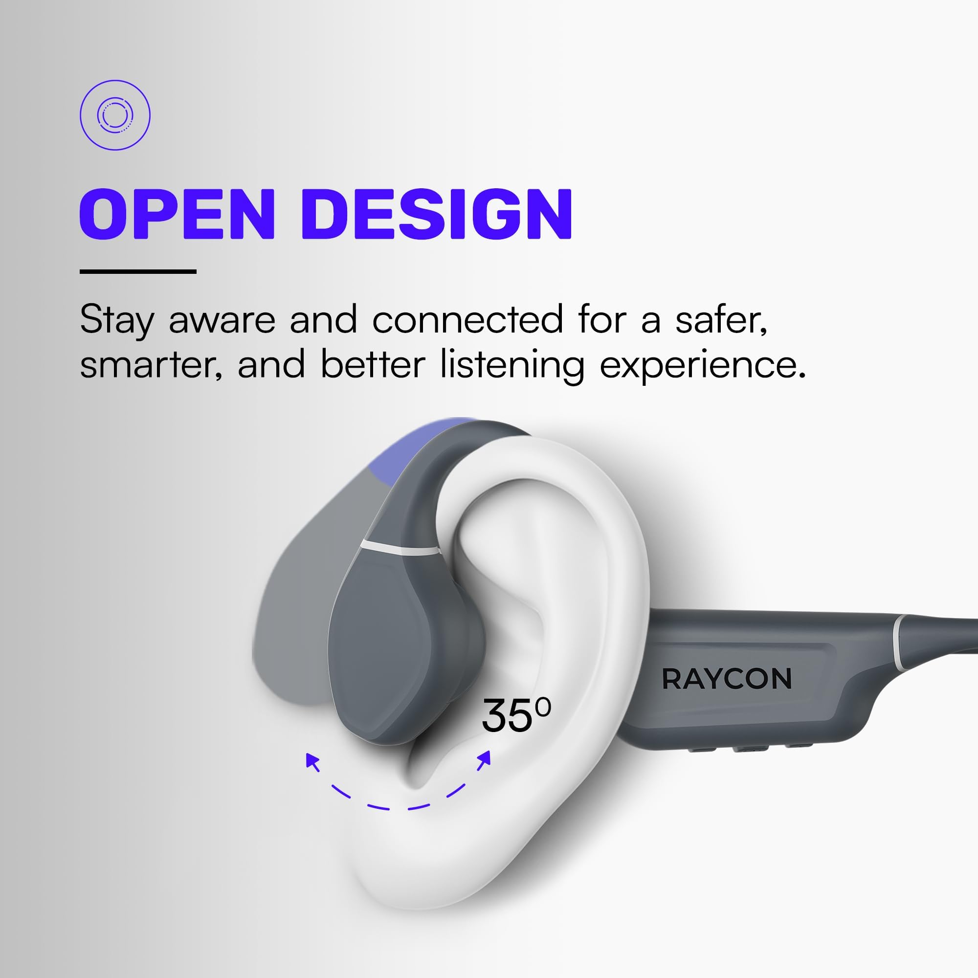 Raycon Cuffie Bluetooth a conduzione ossea, cuffie aperte da corsa, resistenti al sudore e all'acqua, con microfono, per sport e allenamento, 13 ore di riproduzione (blu)