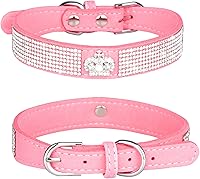 Vista 10 de Rhinestones Cat Dog Collar Bling Diamond with Shiny Buckle Double Layer PU Leather for Cats Kitten Small Medium Dogs (Pink 1, XS)