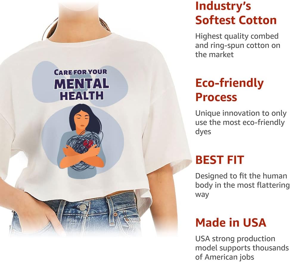 Care for Your Mental Health Women's Crop Tee Shirt - Print Cropped T-Shirt - Quote Crop Top