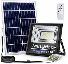 1200W Solar LED Floodlight with Solar Panel, 6500K Ultra Powerful Outdoor Light, Automatic Twilight Sensor, Remote Control, IP67 Waterproof, Outdoor Spotlight for Garden, Patio, Road.
