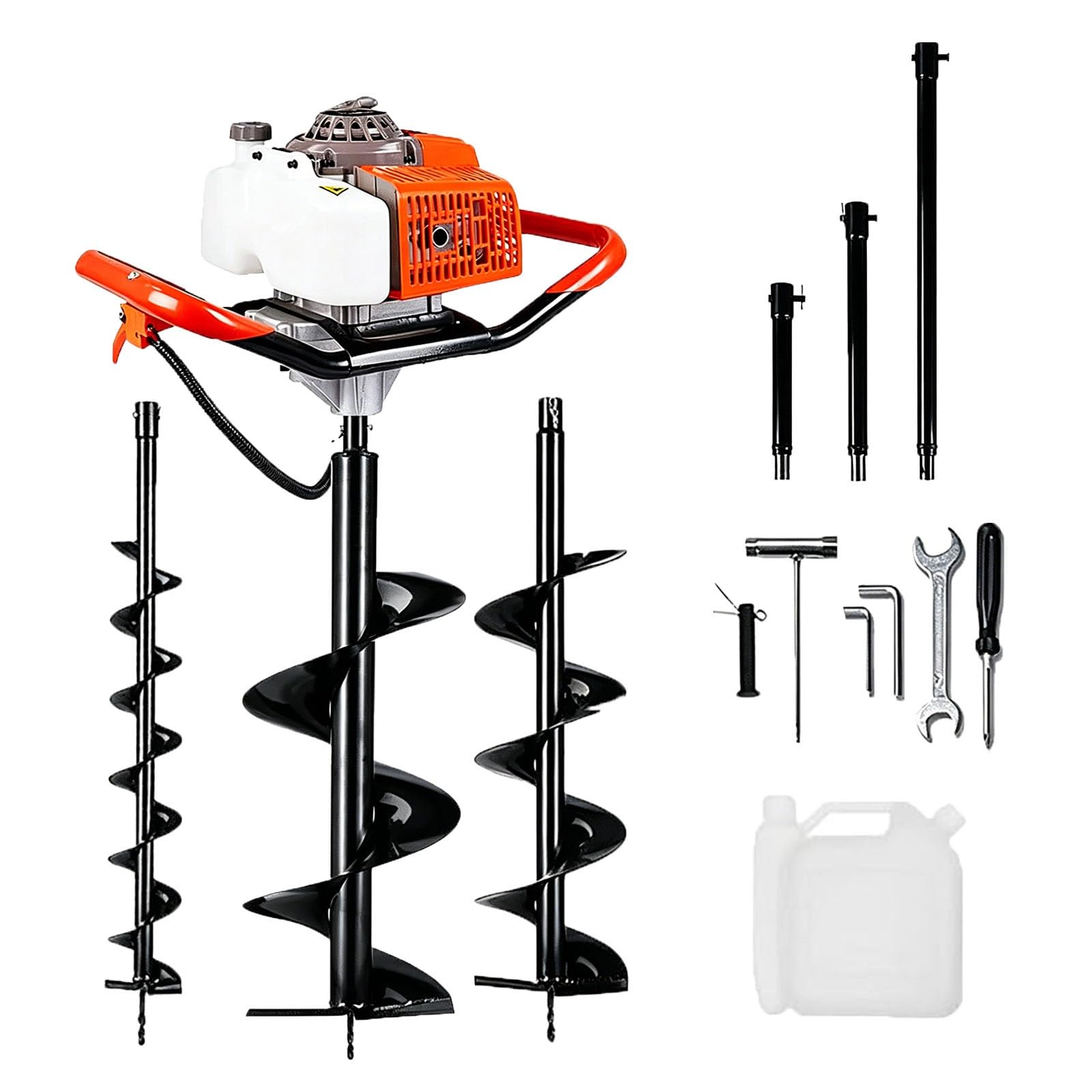 Koyike One Color Gas Powered Post Hole Digger 63Cc, Earth Auger With 4" 8" 12" Auger Bits And 3 Extension Poles, 2-Stroke Power Ground Drill For Fence Posts And Tree Planting